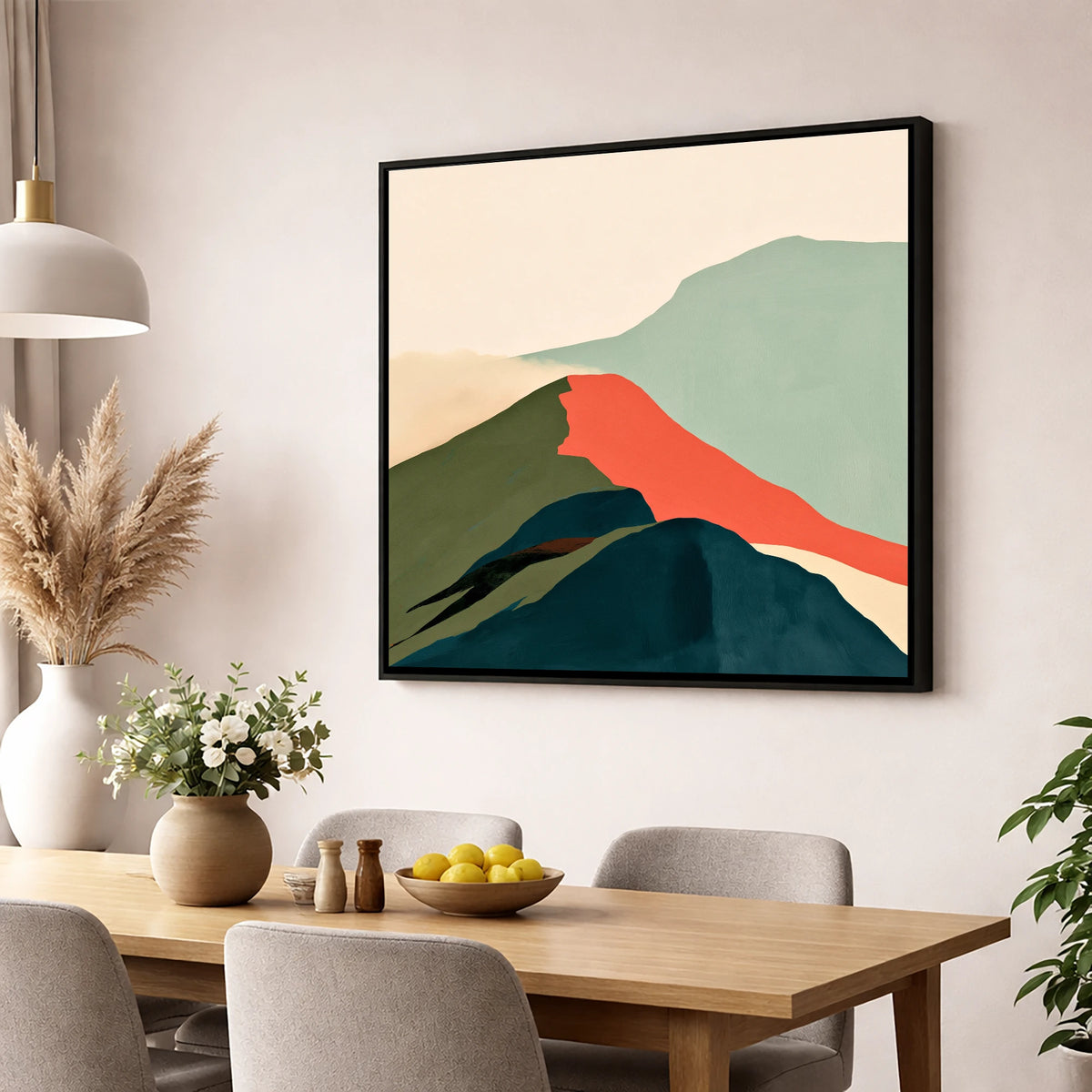 Bold Terracotta Mountain Ridge lake district fell wall art displayed in a dining room