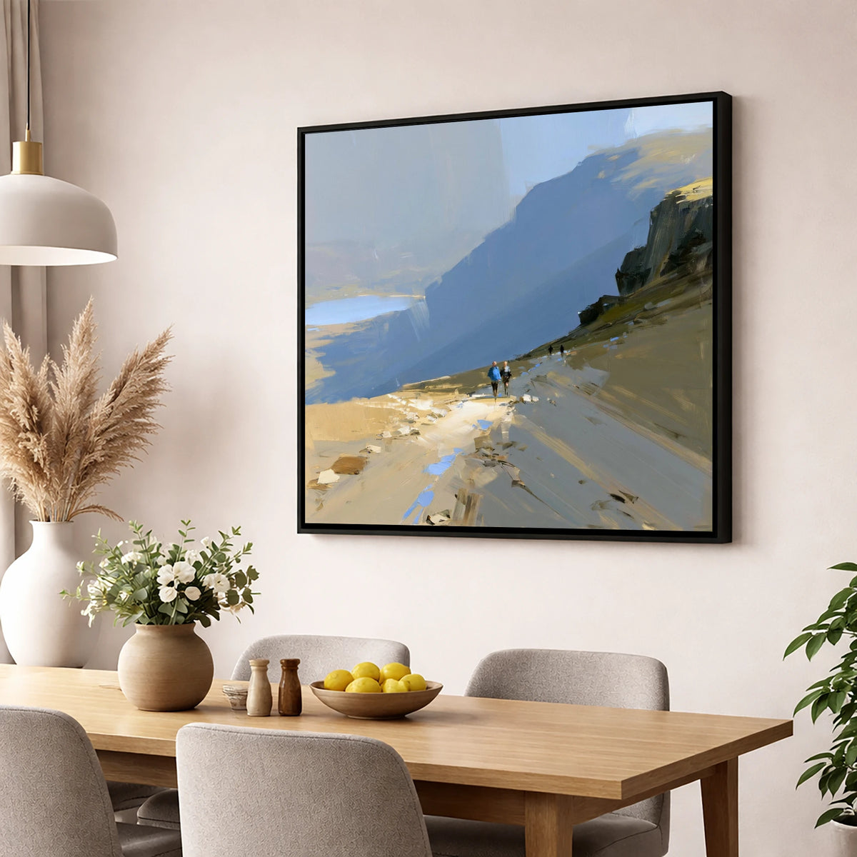 Fell Walkers on a High Path lake district walking wall art displayed in a dining room