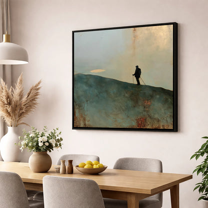 Walker Silhouette on Skiddaw Ridge lake district fell wall art displayed in a dining room