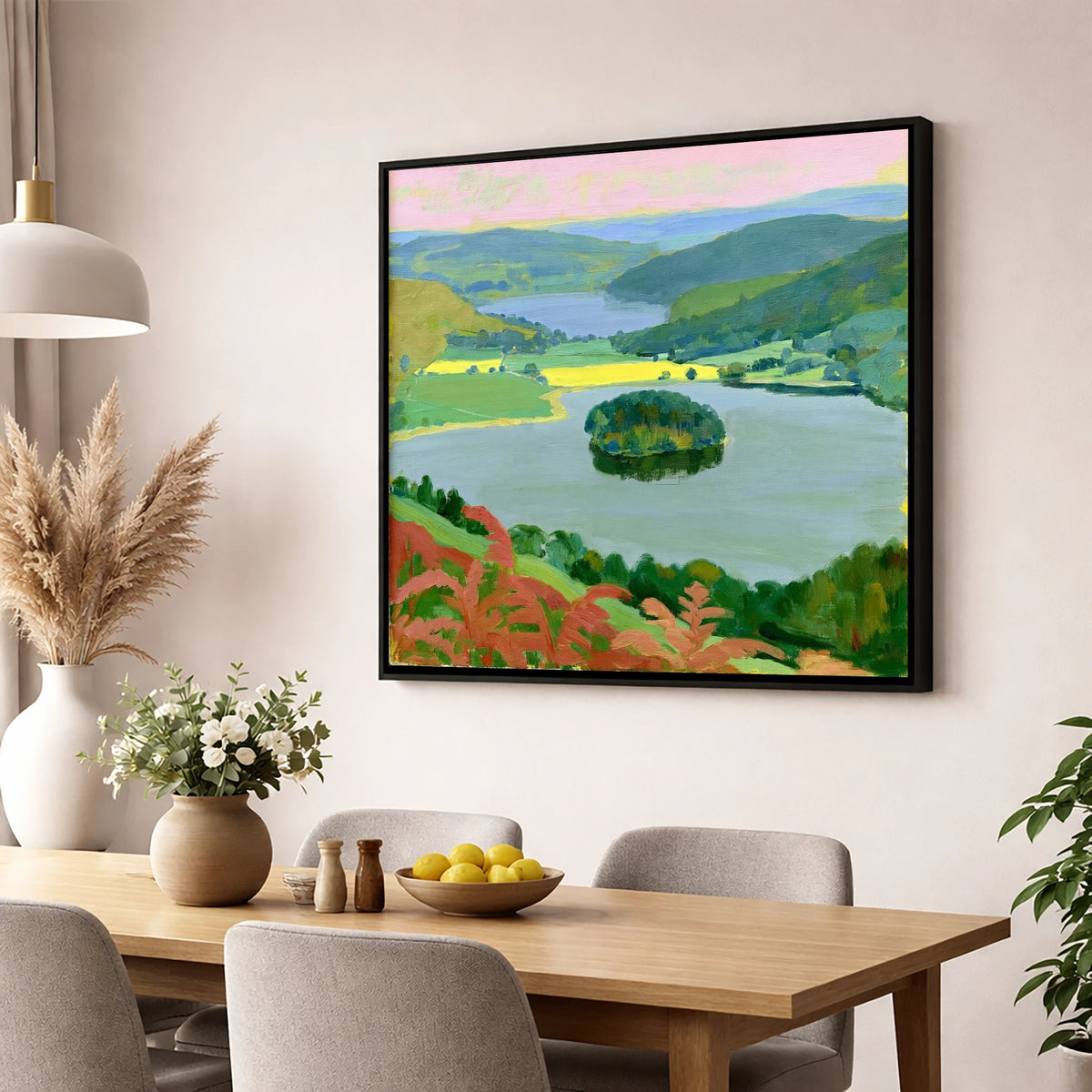 Grasmere Through Red Bracken lake district lake wall art displayed in a dining room