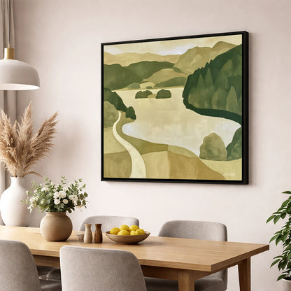 Winding Path at Rydal Water lake district lake wall art displayed in a dining room