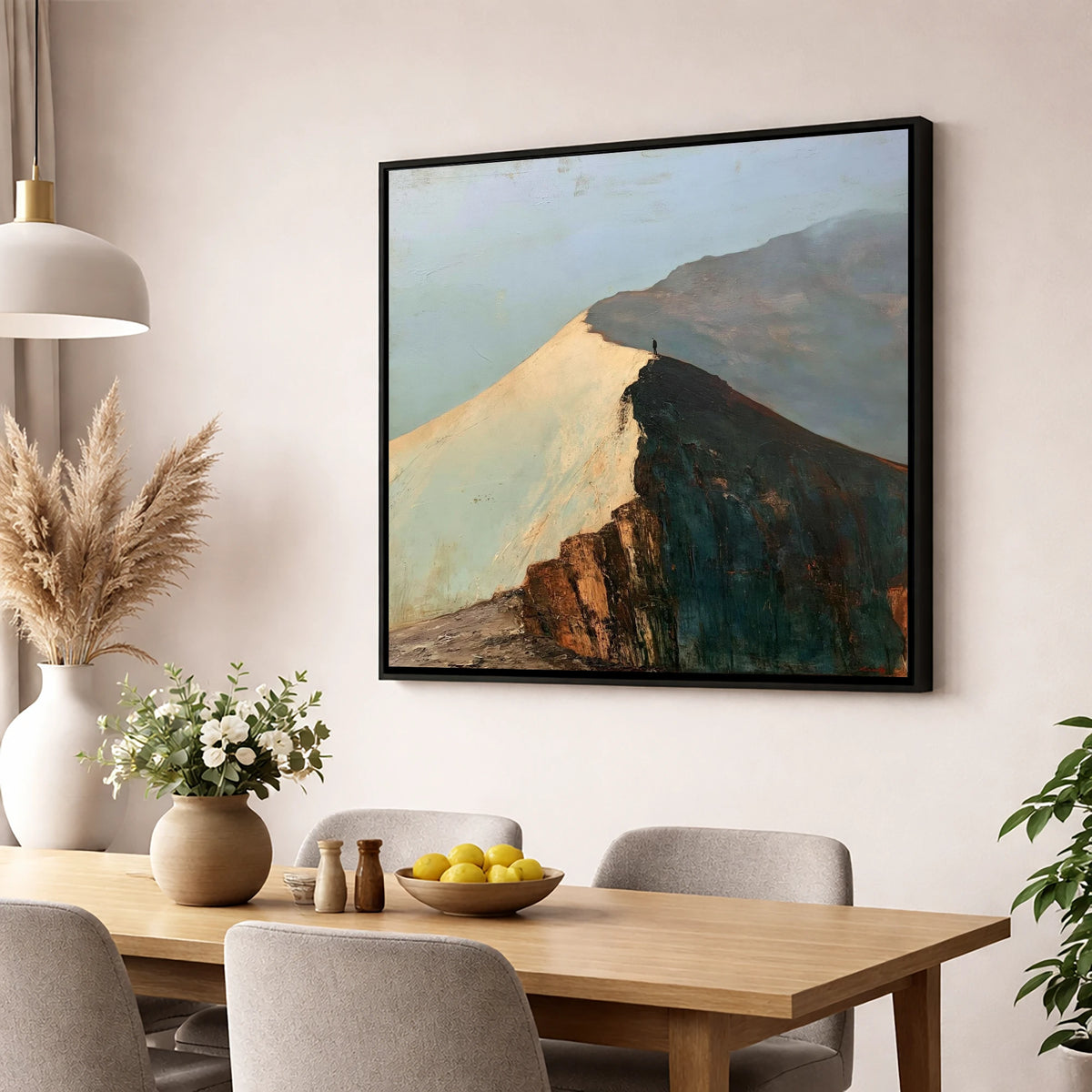 Golden Light on Striding Edge lake district walking wall art displayed in a dining room