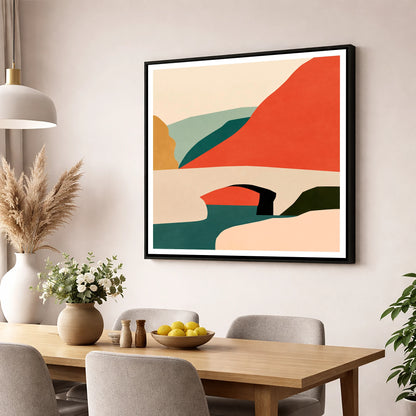 Stone Bridge and Terracotta Fells lake district waterfall wall art displayed in a dining room