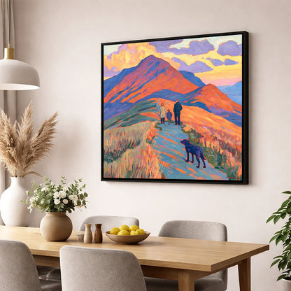 Colourful Cat Bells Dog Walk gifts for dog walkers wall art displayed in a dining room