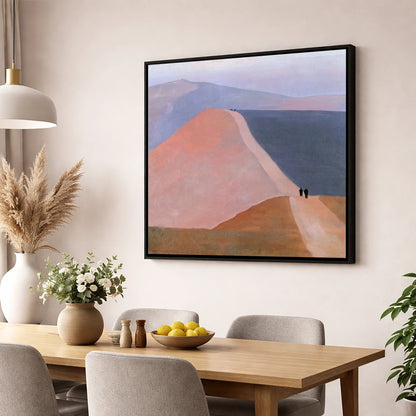 Walkers on a Pastel Mountain Ridge lake district walking wall art displayed in a dining room