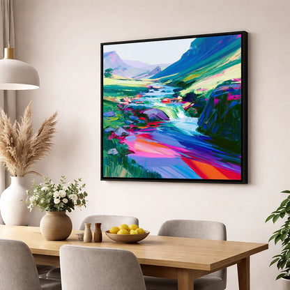 Vivid Fellside Beck Waterfall lake district waterfall wall art displayed in a dining room