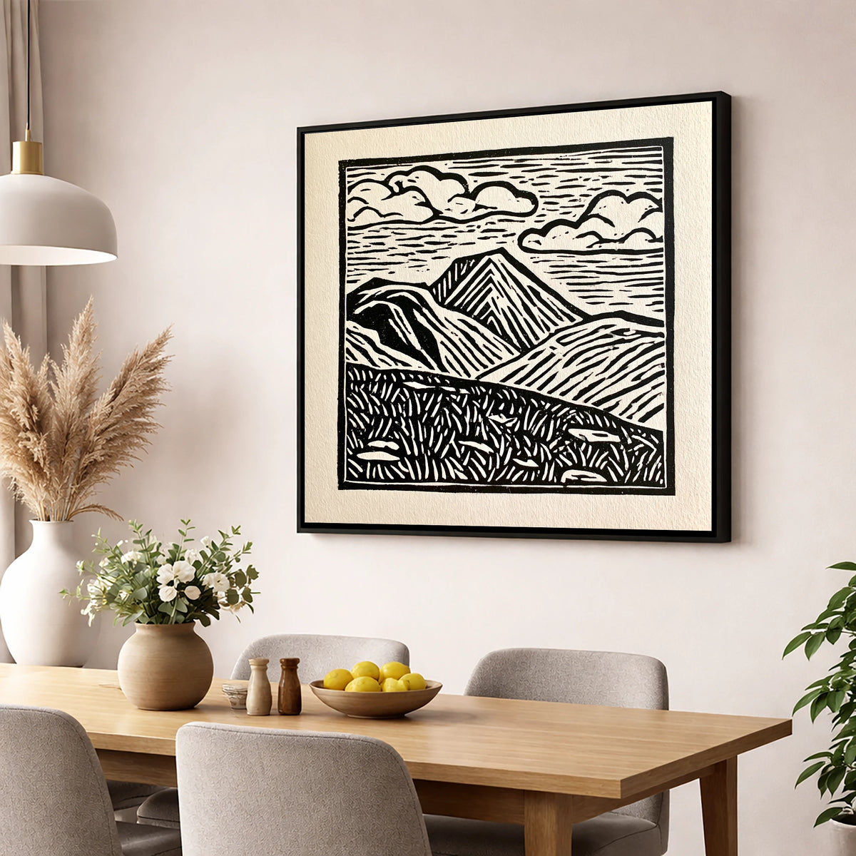 Great Gable In Monochrome lake district fell wall art displayed in a dining room