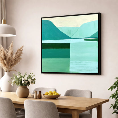 Modern Teal Wastwater Landscape lake district walking wall art displayed in a dining room