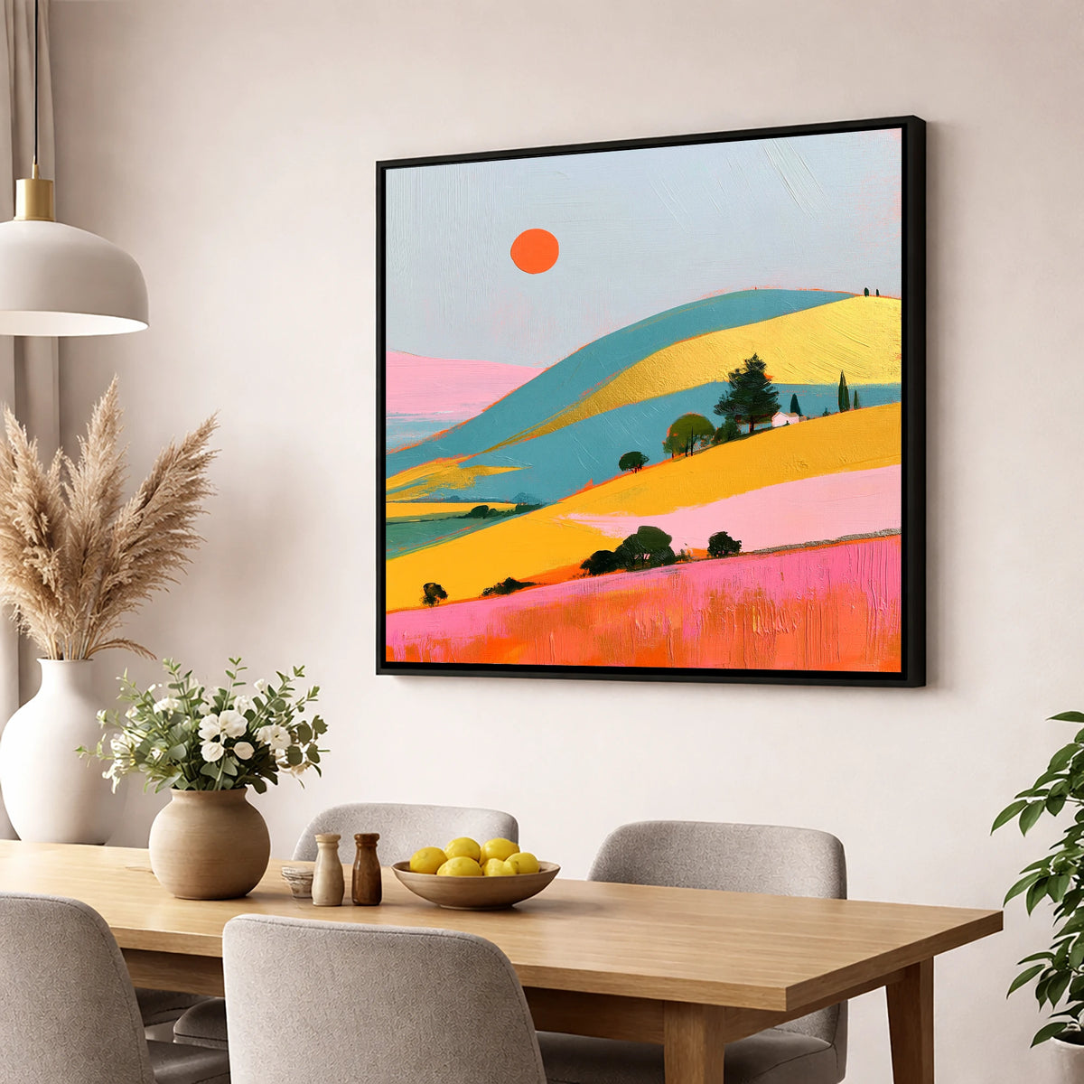 Golden Evening Over Vibrant Fells lake district sky wall art displayed in a dining room
