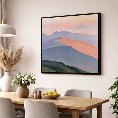 Pastel Fells from the Summit lake district fell wall art displayed in a dining room
