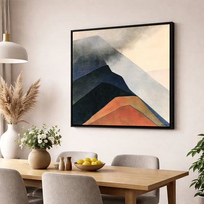 Abstract Terracotta Mountain Ridge lake district fell wall art displayed in a dining room