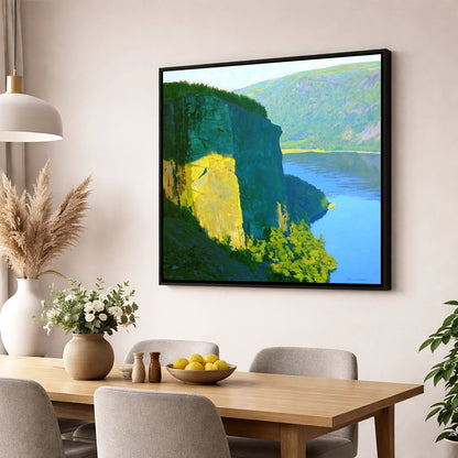 Luminous Sunlight on Raven Crag lake district fell wall art displayed in a dining room