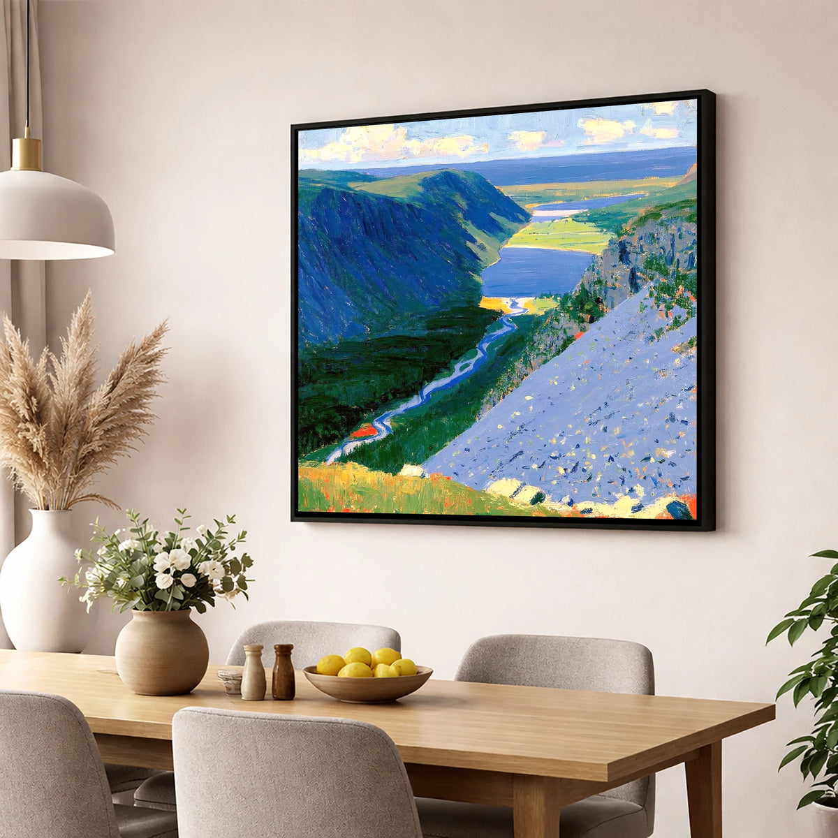 Vibrant Valley from Great Gable lake district fell wall art displayed in a dining room