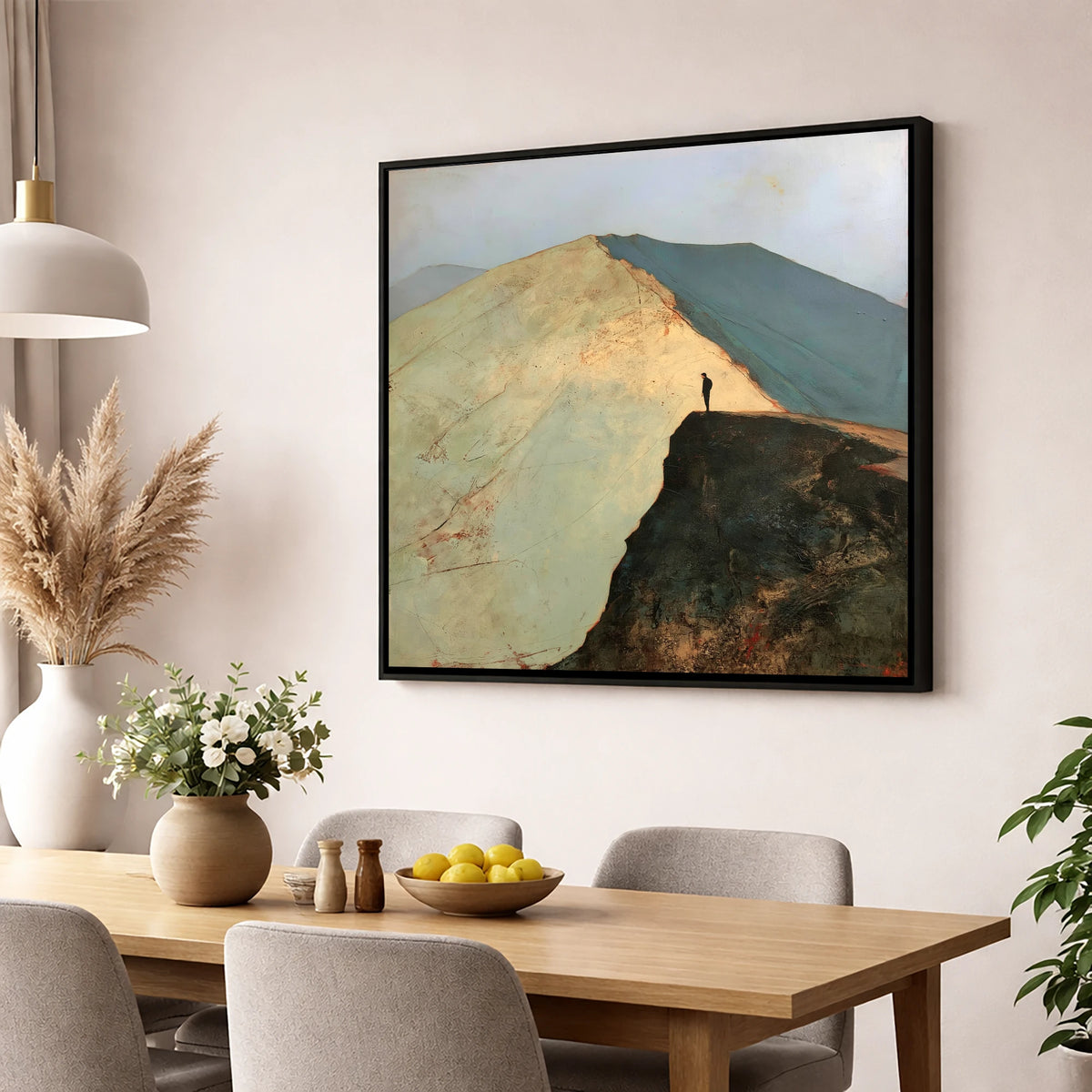 Walker on Striding Edge Helvellyn lake district walking wall art displayed in a dining room