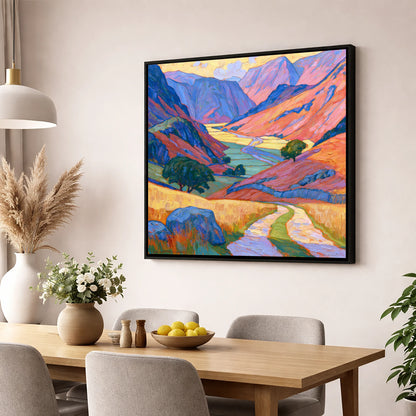 Vibrant Amber Light in the Fell Valley lake district valley wall art displayed in a dining room