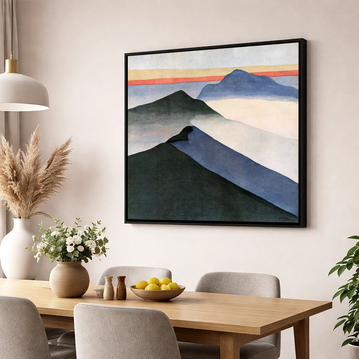 Mountain Ridge Under Terracotta Sky lake district fell wall art displayed in a dining room