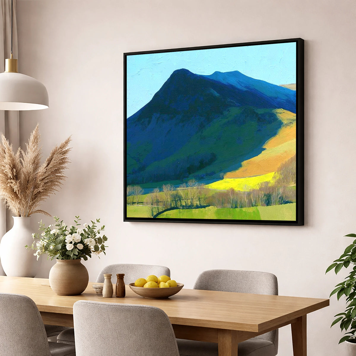 Ard Crags and Sunlit Valley lake district fell wall art displayed in a dining room