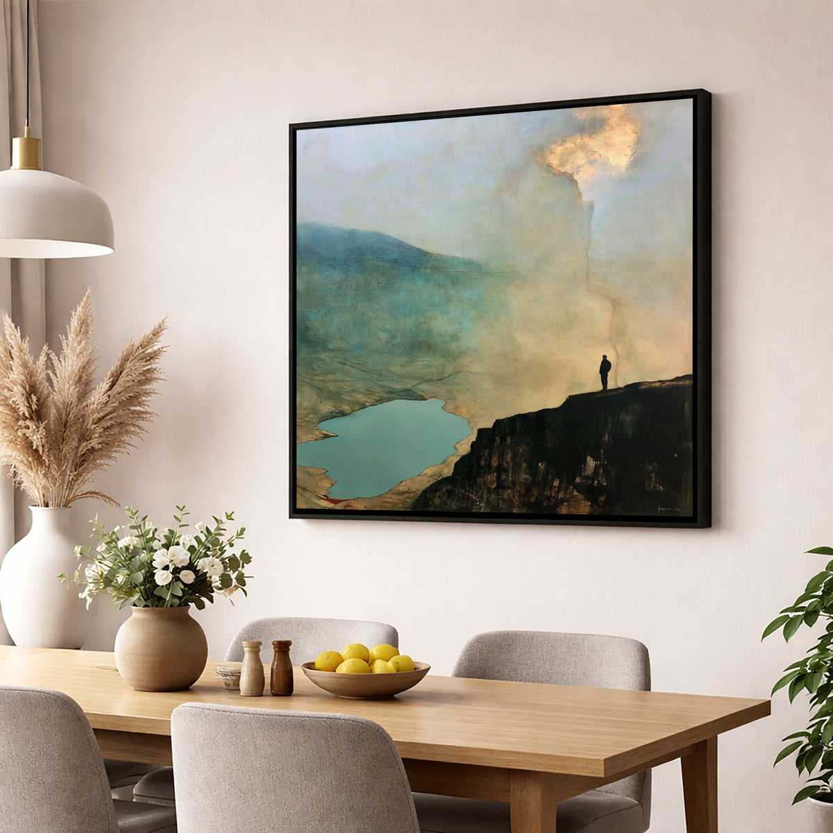 Helvellyn Walker Beneath Golden Clouds lake district fell wall art displayed in a dining room