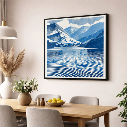 Cobalt Blue Lake And Fells lake district lake wall art displayed in a dining room