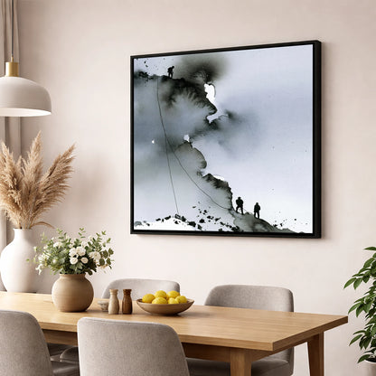 Monochrome Climbers on a Crag lake district walking wall art displayed in a dining room