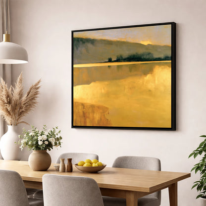 Calm Lake in Golden Light lake district lake wall art displayed in a dining room