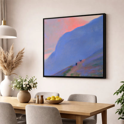 Walkers Ascending the Twilight Fell lake district walking wall art displayed in a dining room