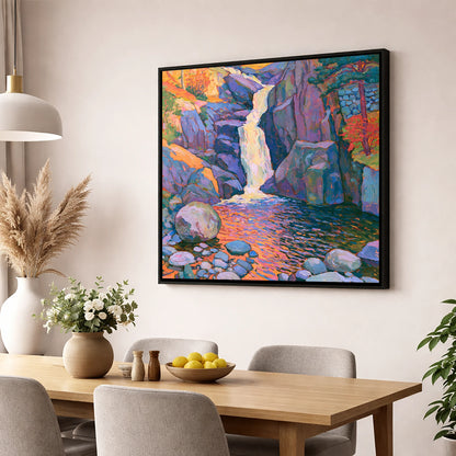 Luminous Lake District Waterfall lake district waterfall wall art displayed in a dining room