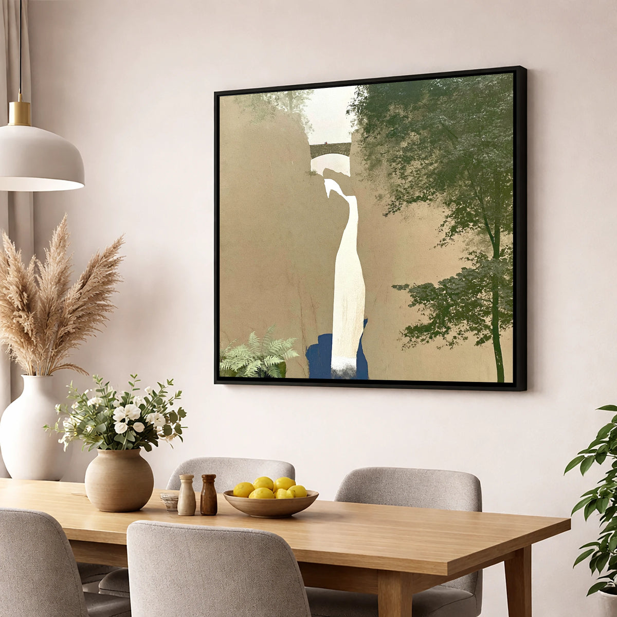 Aira Force Gorge and Bridge lake district waterfall wall art displayed in a dining room