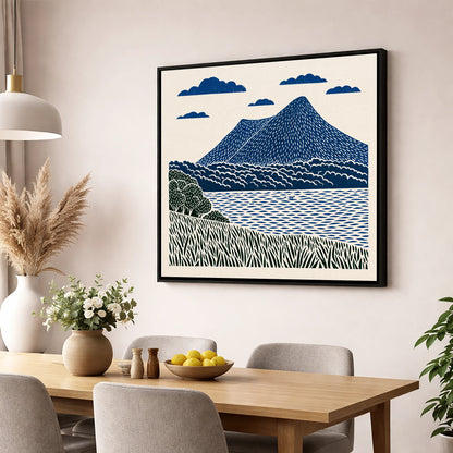 Graphic Navy Catbells Fell lake district fell wall art displayed in a dining room