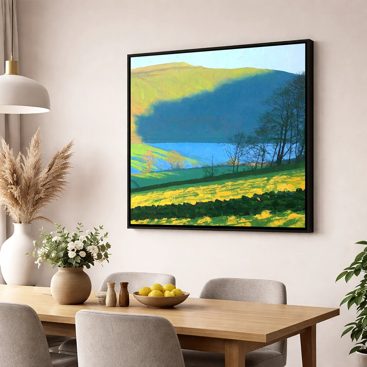 Sunlight on Blake Fell Ridge lake district fell wall art displayed in a dining room
