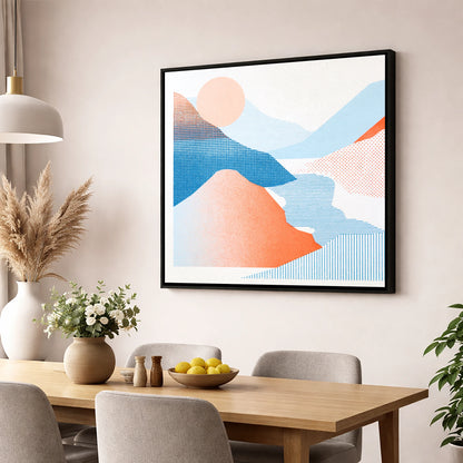 Graphic Eskdale Valley in Coral lake district valley wall art displayed in a dining room