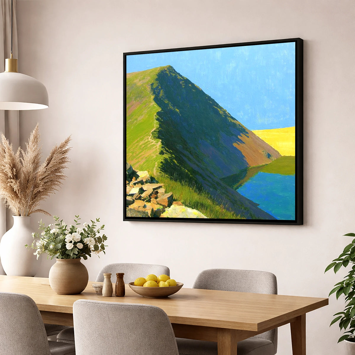 Sunlit Red Pike Ridge Ascent lake district fell wall art displayed in a dining room
