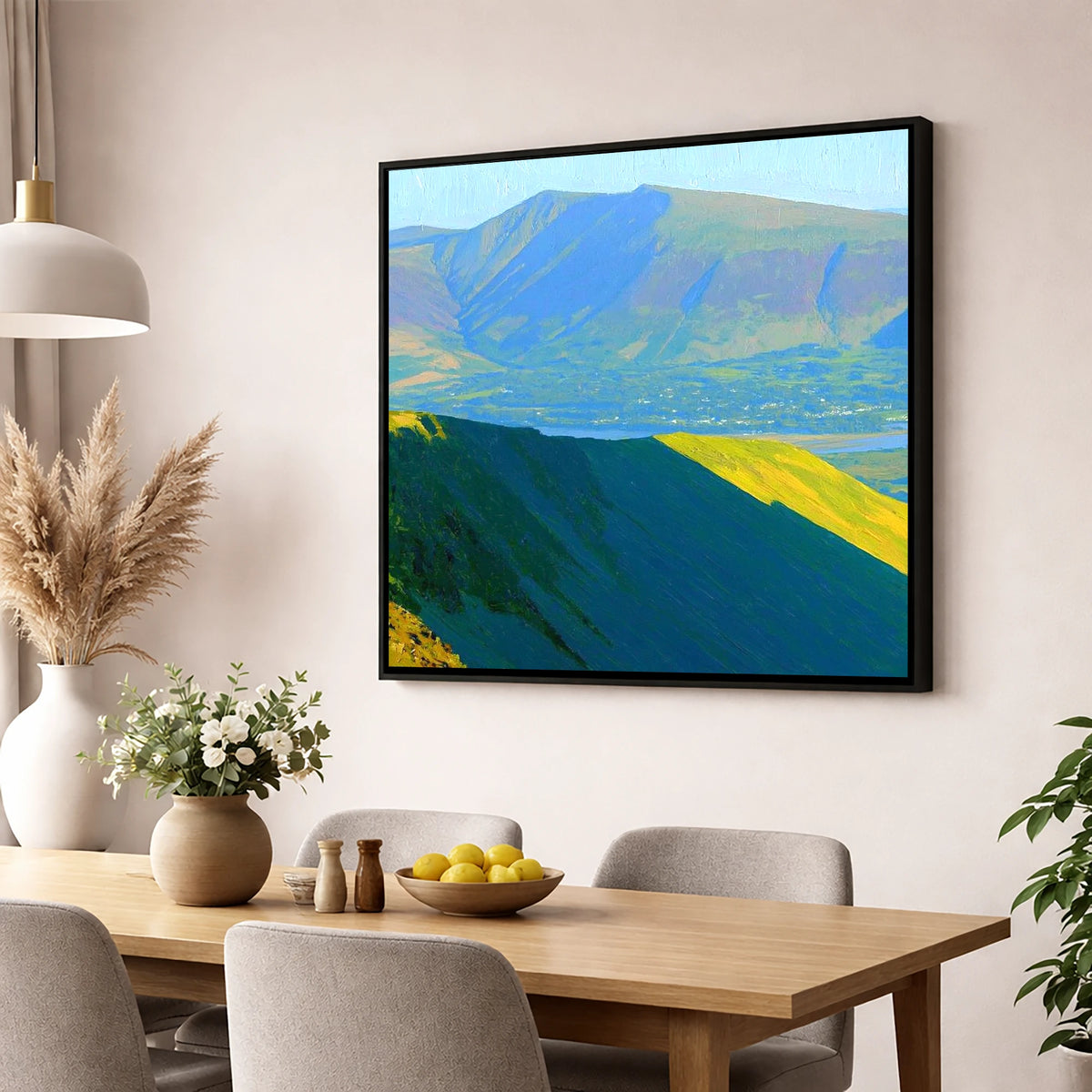 Skiddaw Little Man Sunlit Ridge lake district fell wall art displayed in a dining room