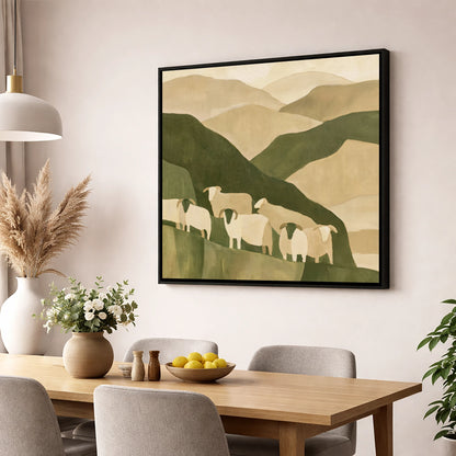 Herdwick Flock on Earthy Fells lake district wildlife wall art displayed in a dining room