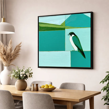 Peregrine Falcon Against Teal Fells lake district wildlife wall art displayed in a dining room
