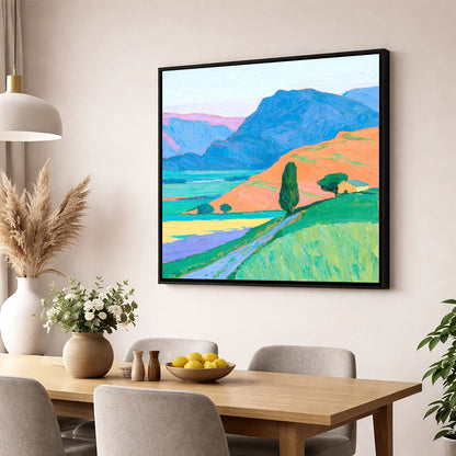 Golden Evening Light on Fells lake district sky wall art displayed in a dining room