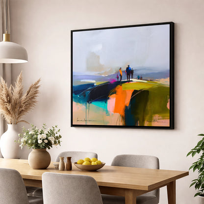 Abstract Fell Top Walkers lake district fell wall art displayed in a dining room