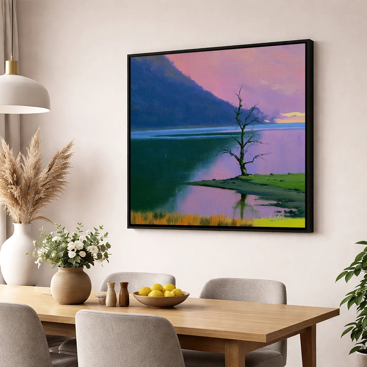 Vivid Sunset Over Bassenthwaite Lake lake district lake wall art displayed in a dining room