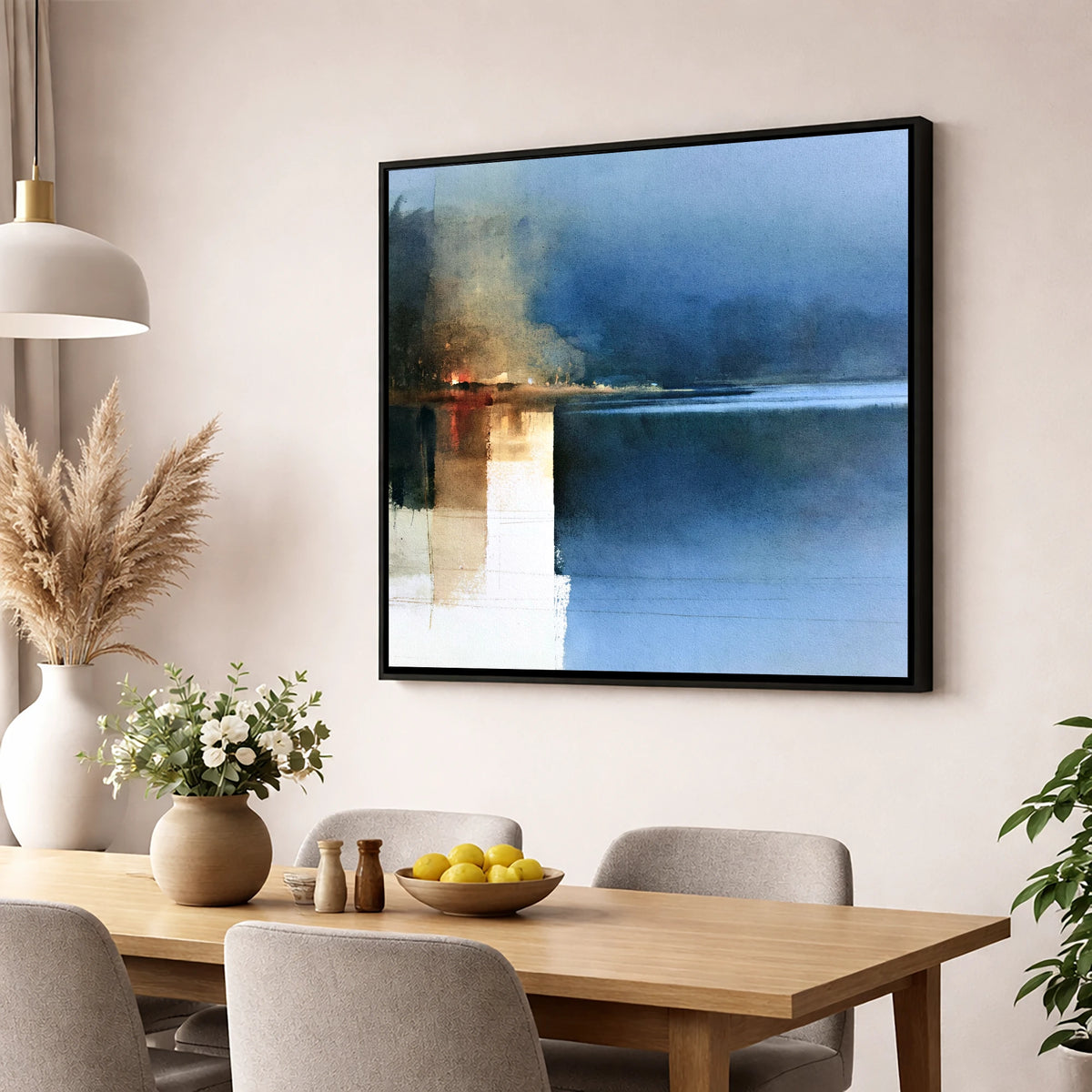 Indigo Lake Reflections at Dusk lake district lake wall art displayed in a dining room