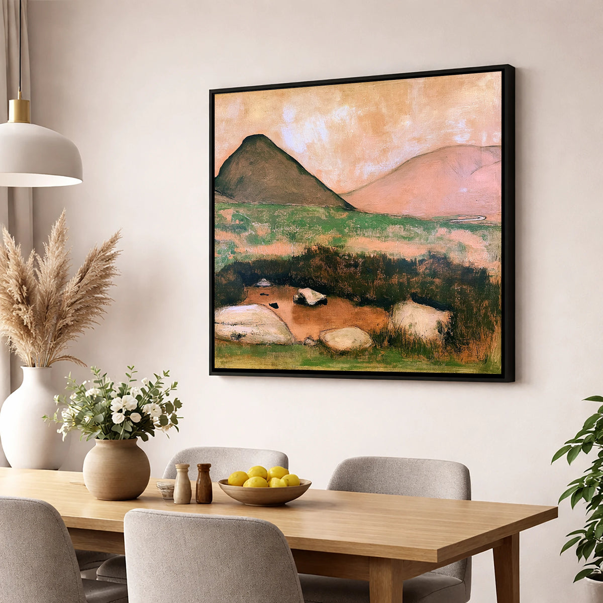 Haystacks Tarn in Warm Light lake district fell wall art displayed in a dining room