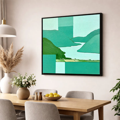 Abstract Glenridding and Ullswater lake district village wall art displayed in a dining room