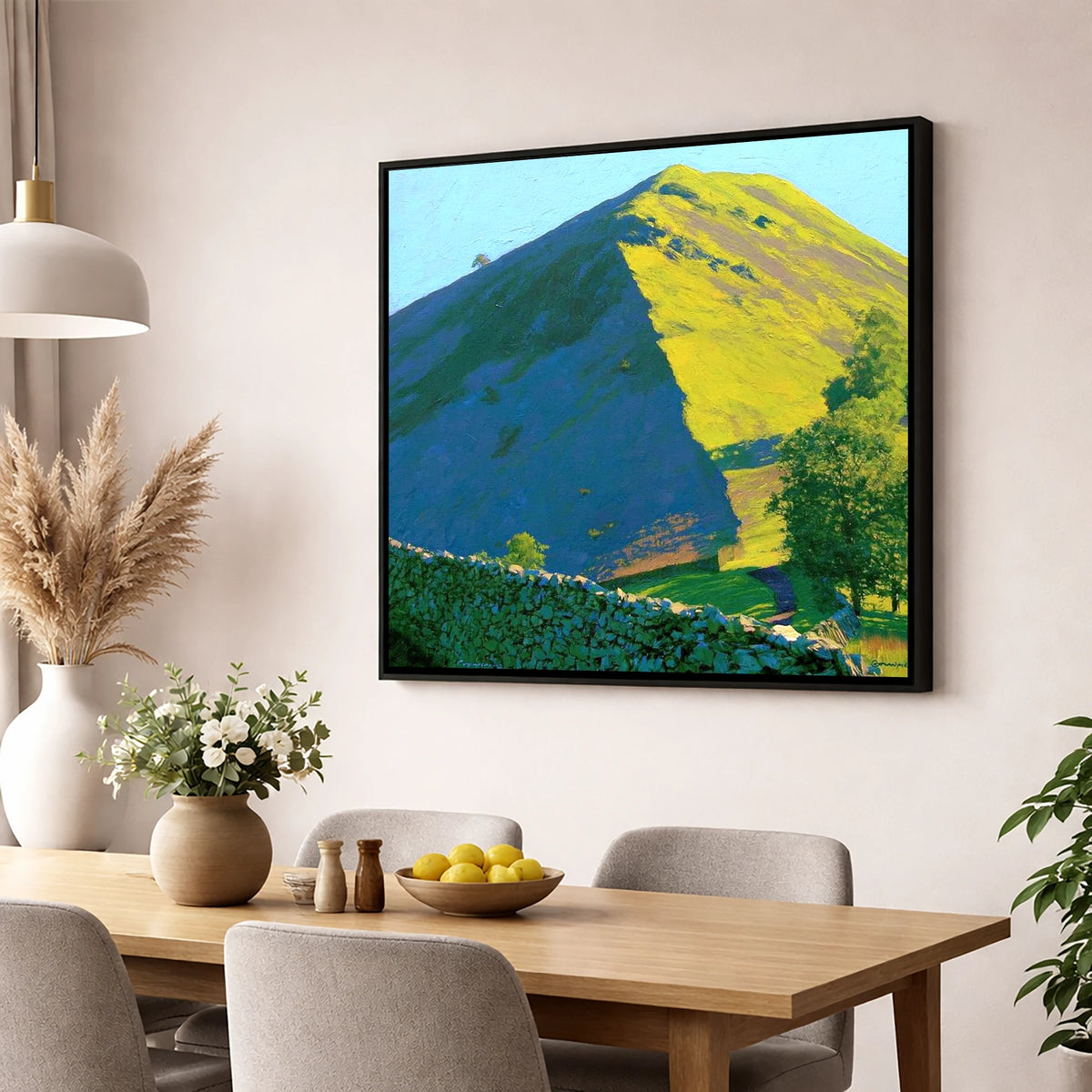 Hartsop Dodd in Vibrant Light lake district fell wall art displayed in a dining room