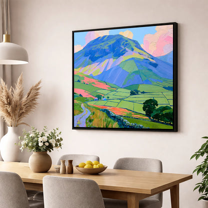 Great Gable Above Vibrant Pastures lake district fell wall art displayed in a dining room