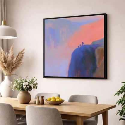 Climbers on an Indigo Crag lake district walking wall art displayed in a dining room