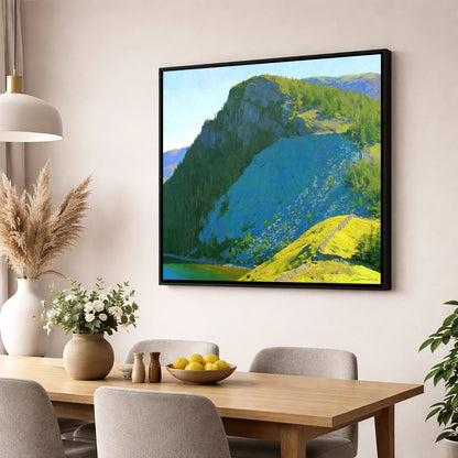 Castle Crag in Vibrant Sunlight lake district fell wall art displayed in a dining room