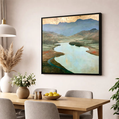 Golden Sky Over Elter Water lake district lake wall art displayed in a dining room