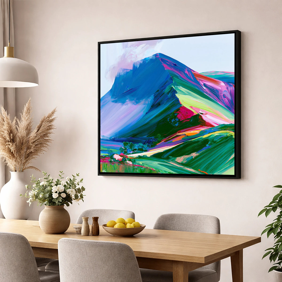 Vibrant Blue Mountain Ridge lake district fell wall art displayed in a dining room