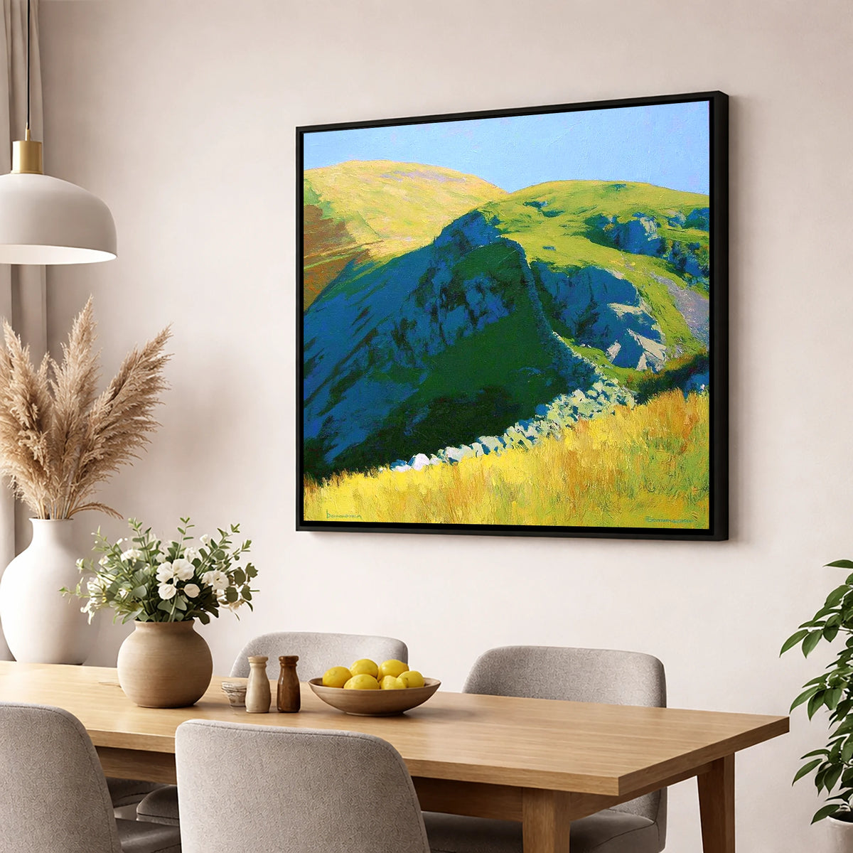 Sunlit Ridge on Birks Fell lake district fell wall art displayed in a dining room
