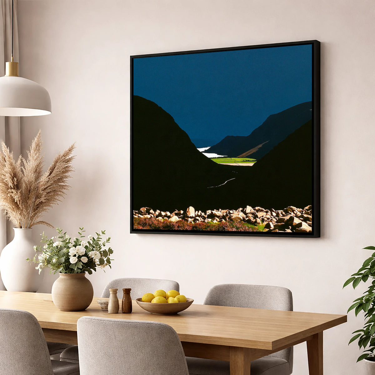 Haystacks Fell Dramatic Silhouette lake district fell wall art displayed in a dining room