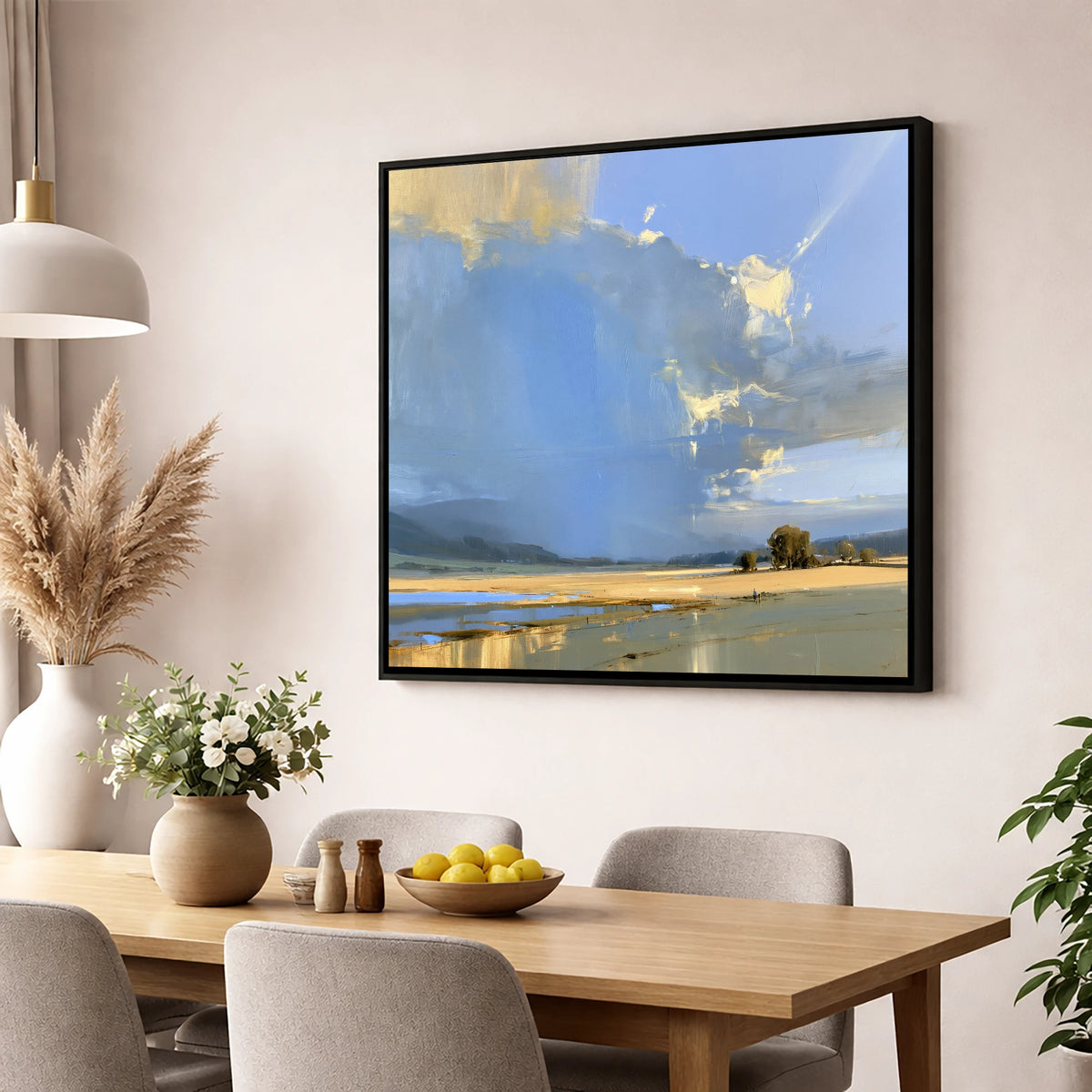 Luminous Storm Clouds Over Fells lake district sky wall art displayed in a dining room